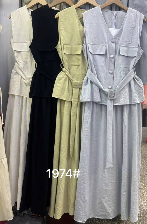 Two Piece Sleevless Shirt with Lace Strap and Skirt